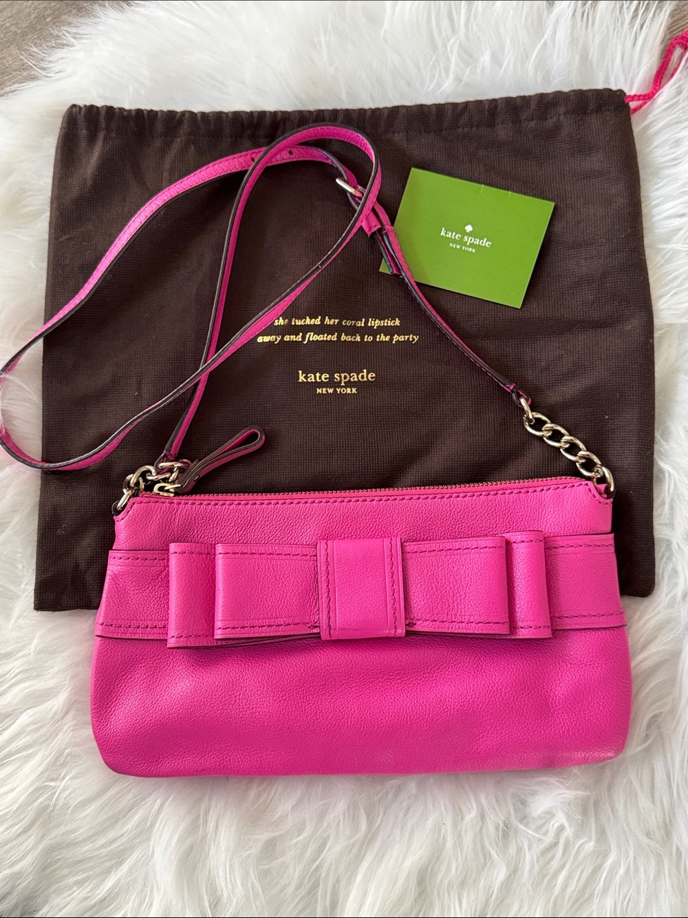 Kate Spade Y2K Hot Pink Leather Bow Crossbody Bag